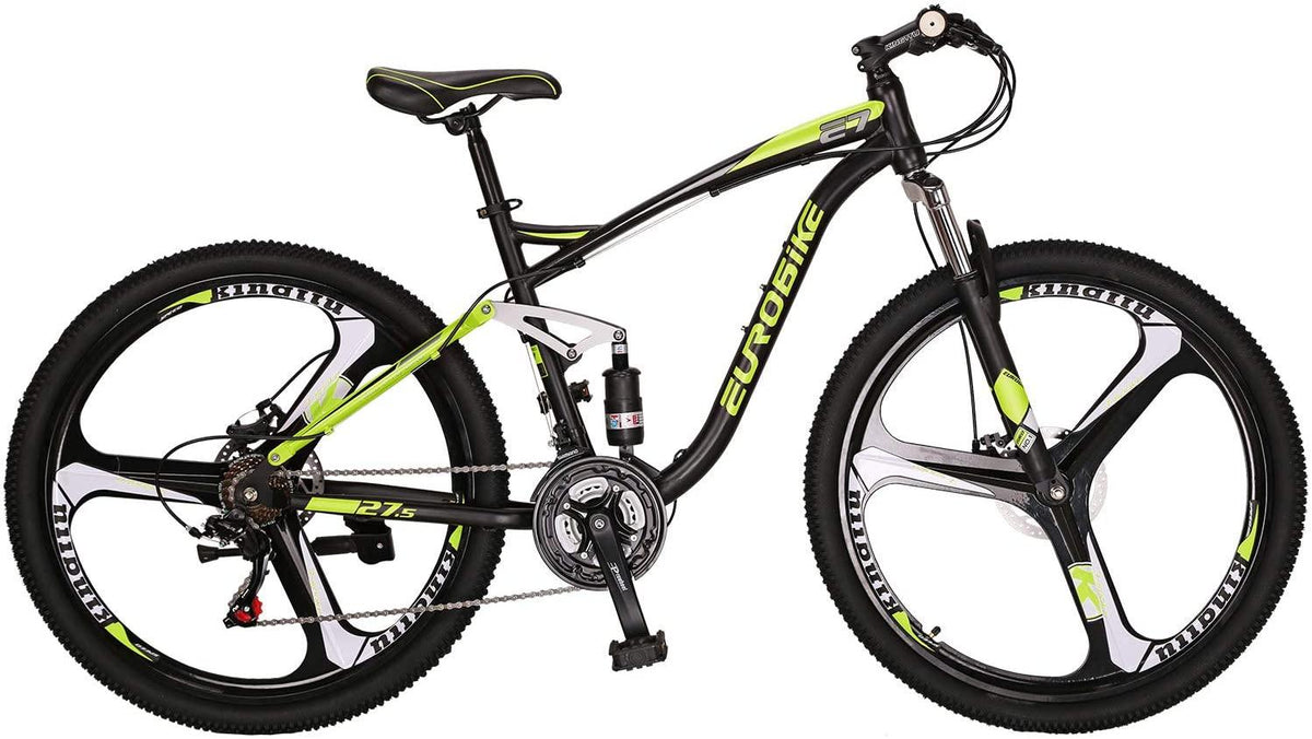 EUROBIKE OBK E7 Full Suspension Mountain Bike 21 Speed Bicycle 27.5” Mens Bikes Disc Brakes MTB (Yellow)