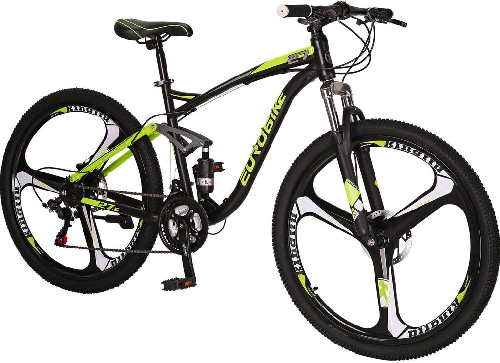 EUROBIKE OBK E7 Full Suspension Mountain Bike 21 Speed Bicycle 27.5” Mens Bikes Disc Brakes MTB (Yellow)