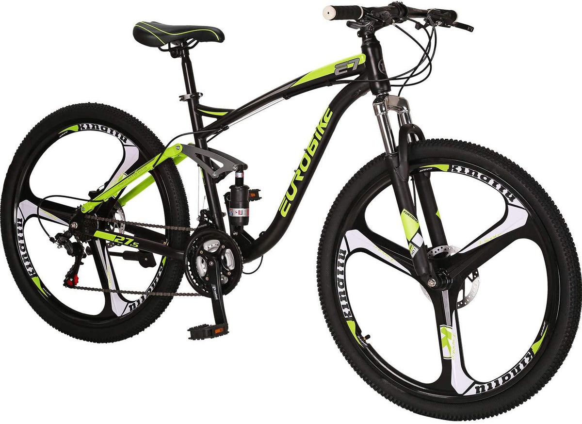 EUROBIKE OBK E7 Full Suspension Mountain Bike 21 Speed Bicycle 27.5” Mens Bikes Disc Brakes MTB (Yellow)