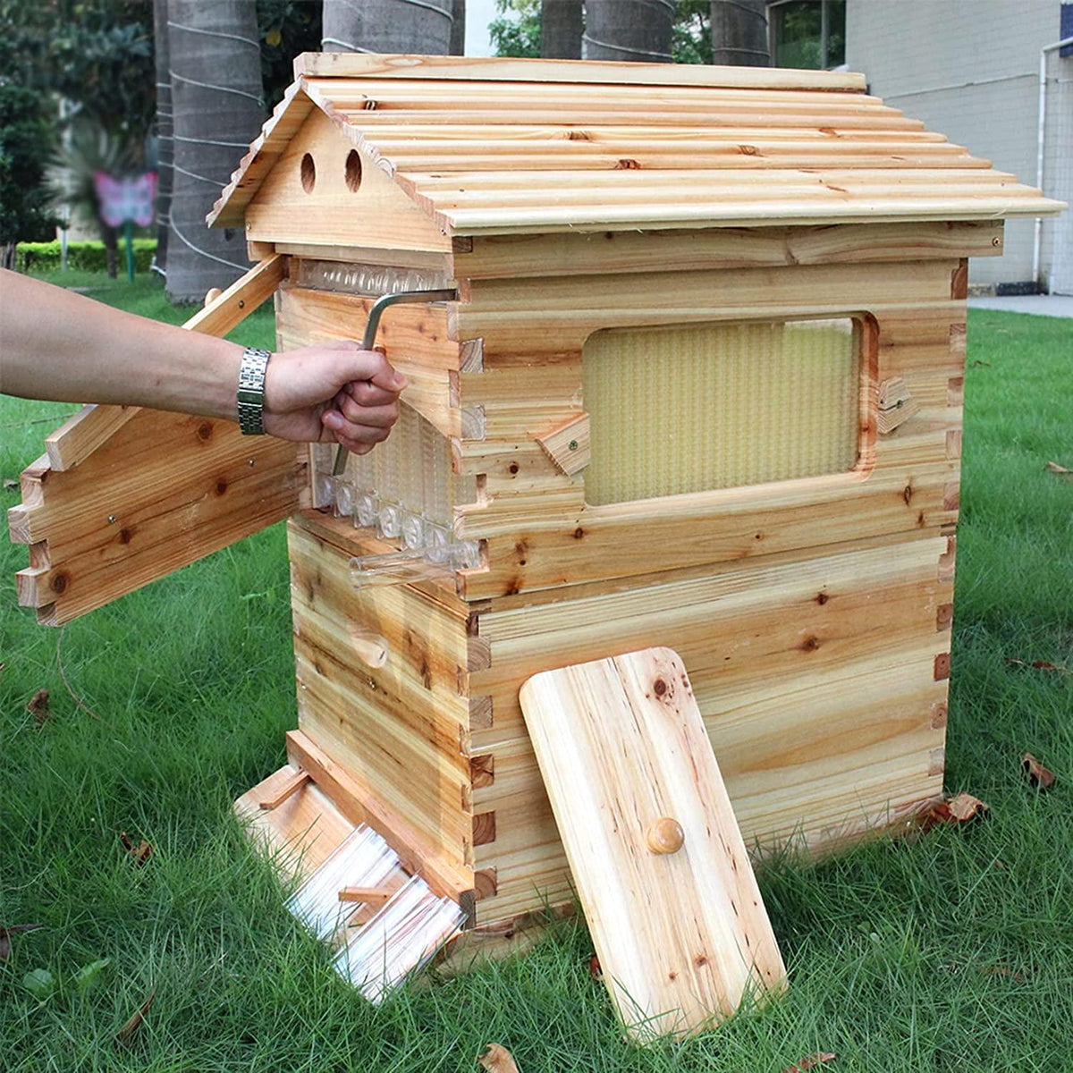 wooden beehive box with 7pcs auto honey frames comb beekeeping honey keeper for beekeepers starter kit tool,7 beehives