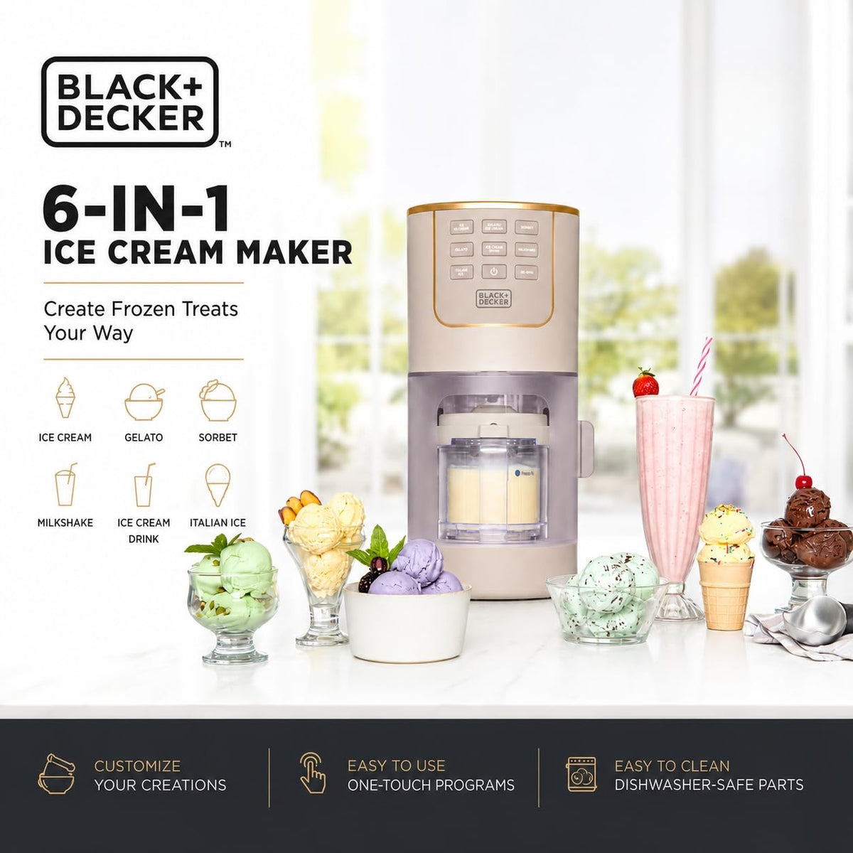 Ice Cream Maker for Families & Kids – Make Protein, Keto & Dairy-Ice Cream, Gelato & Milkshakes at Home – Easy Creamy Pint Machine with Mix-Ins