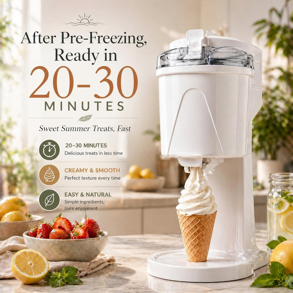 Soft Serve Ice Cream Machine with Freezer Bowl, 1.0 Qt Homemade Swirl Ice Cream Maker, Ice Cream Machine for Frozen Yogurt & Sorbet, 20–30 Min Fast Churn, Easy to Clean, Compact Appliance Gift
