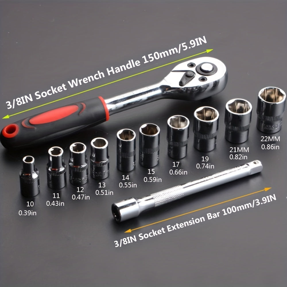 12 Pieces Ratchet Wrench Set ,Chrome Plated Steel 1/4 3/8 1/2InchTwo-way Wheel Wrench Auto Repair Tool-V-BR11