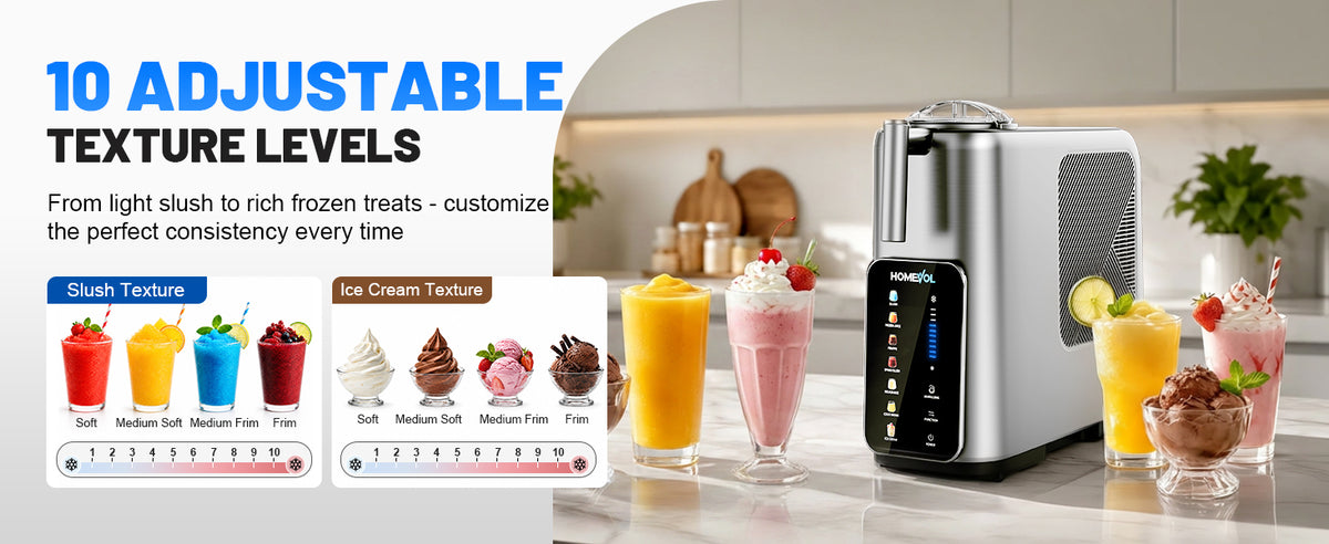 3-in-1 Slushie Machine, Ice Cream Maker & Frozen Drink Maker with 7 Preset Programs, No Ice Needed, 10 Mins Rapid Chill, 260 oz/Hour, LED Display, 304  Steel, Removable Cup & Stirrer