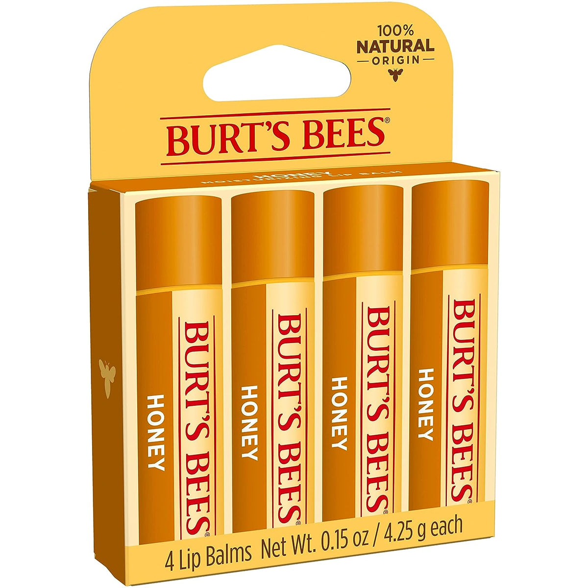 Burt's Bees 100% Natural Moisturizing Lip Balm, Honey with Beeswax - 4 Tubes