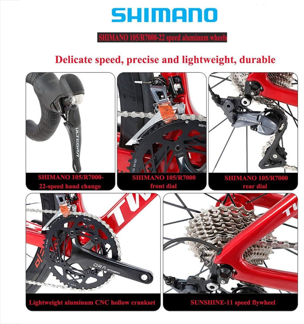 YINHAI Road Bike 700C Carbon Fiber Frame,  105/R7000 22-Speed Derailleur System Ultralight Road Racing