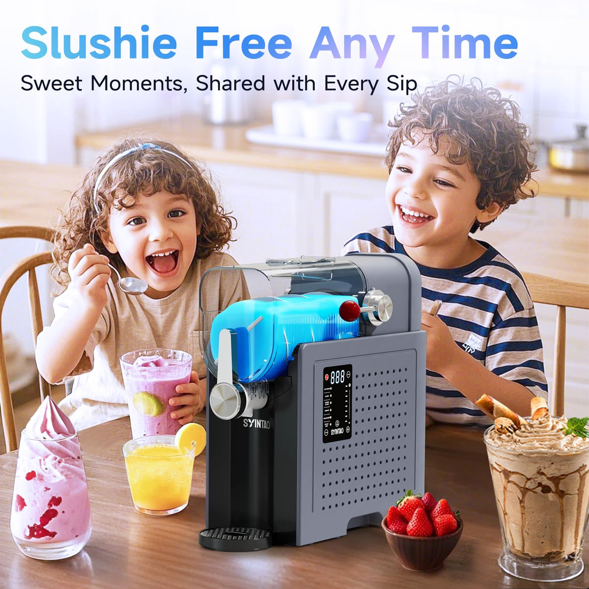 2-in-1 Slushie & Soft Serve Ice Cream Maker, No-Ice-Needed Frozen Drink Machine with LED Display, 6 Preset Modes, Auto-Clean & Delay Timer – Gift for Family