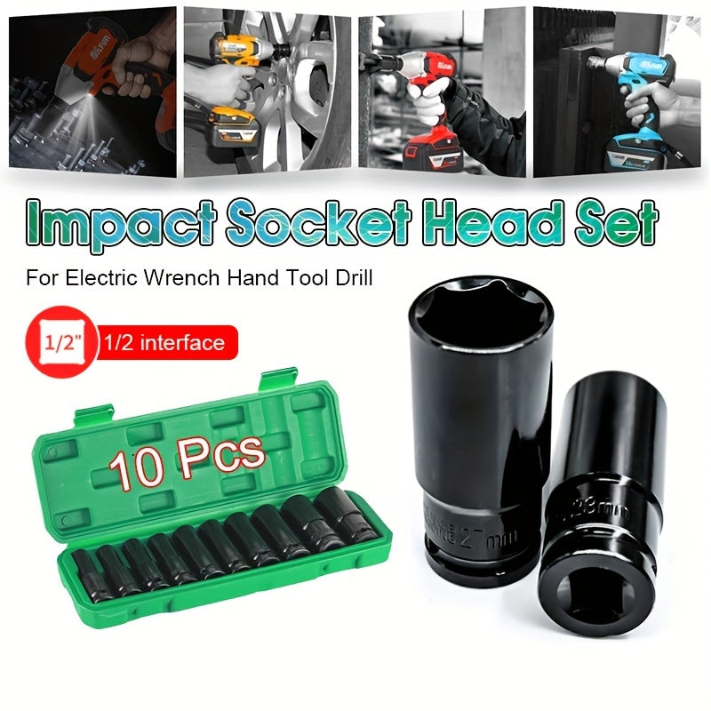 10pcs 1/2" Deep Wall Impact Socket Set Car Repair Tool Kit