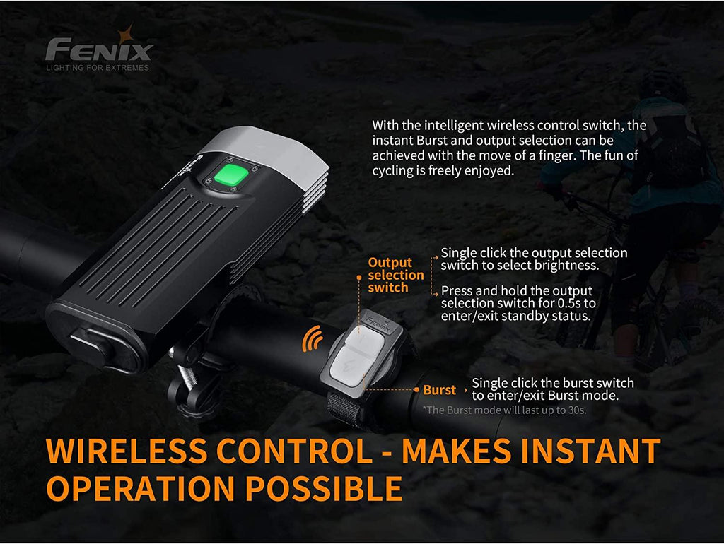 Fenix BC30 v2.0 Bicycle Light, 2200 Lumen Dual Beam with Wireless Remote and Two 2600mAh Rechargeable Batteries, Dual Slot Charger, and LumenTac Battery Case