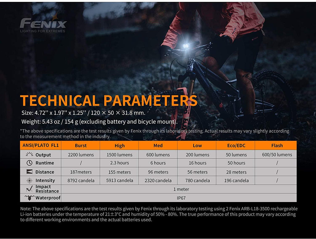 Fenix BC30 v2.0 Bicycle Light, 2200 Lumen Dual Beam with Wireless Remote Two 3500mAh Rechargeable Batteries, Dual Slot Charger, and LumenTac Battery Case