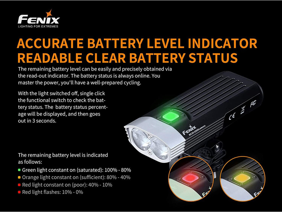 Fenix BC30 v2.0 Bicycle Light, 2200 Lumen Dual Beam with Wireless Remote and Two 2600mAh Rechargeable Batteries, Dual Slot Charger, and LumenTac Battery Case