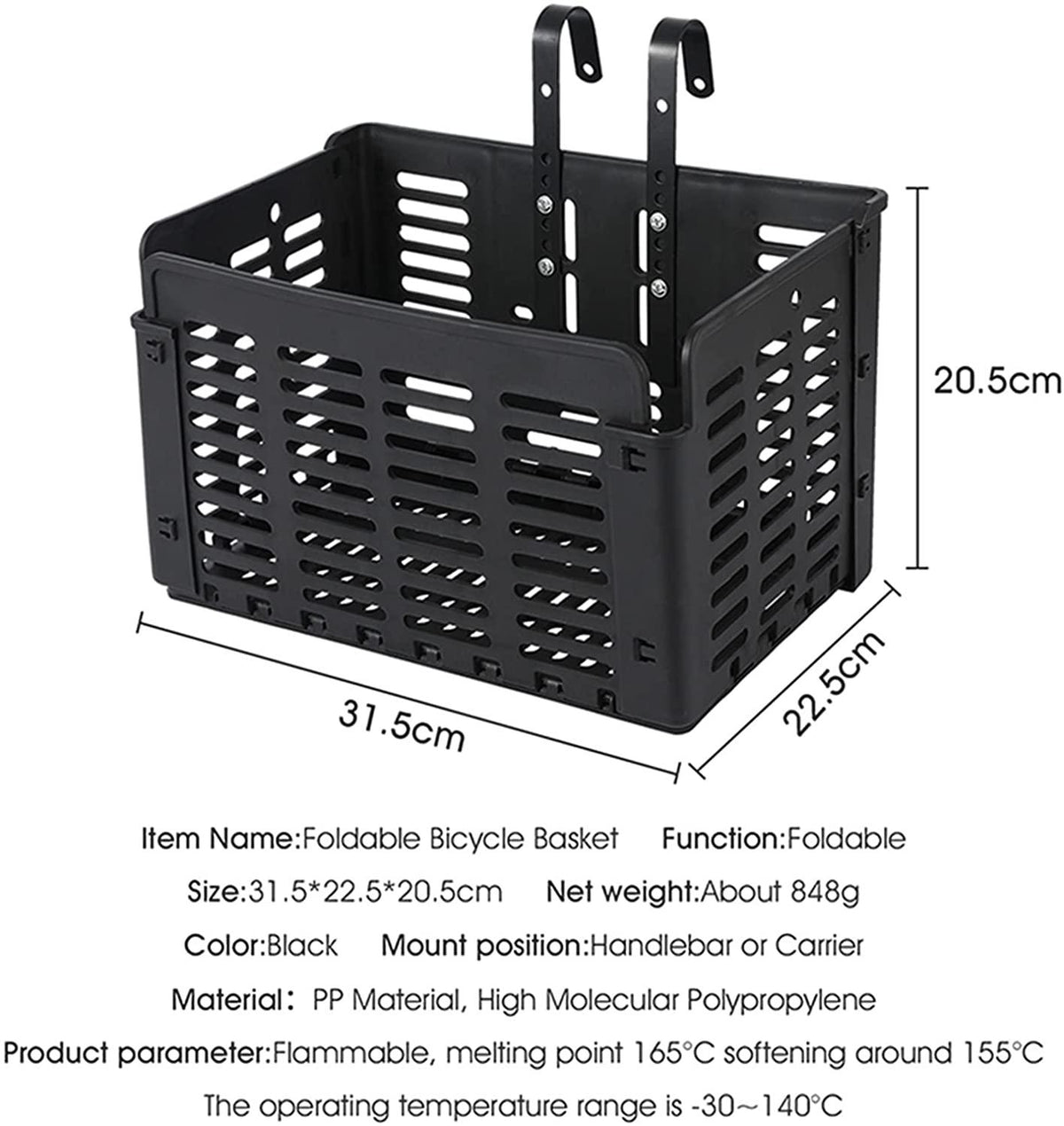 DALIZHAI777 Bike Bag Black Foldable Bicycle Front Basket Foldable Detachable Adjustable Mesh Bicycle Handlebar Carrier Basket Pannier Cycling Accessories Bicycle Accessories (Color : Black)
