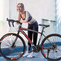 TEEGUI Adult Wen and Women Begasso s Bike,Suspension Road Shockproof Bike 21 Speed Disc Brake,26-inch Wheels,21-Speed Drivetrain,700c, Bike-High-Carbon Steel Frame,Black Red【US Stock】