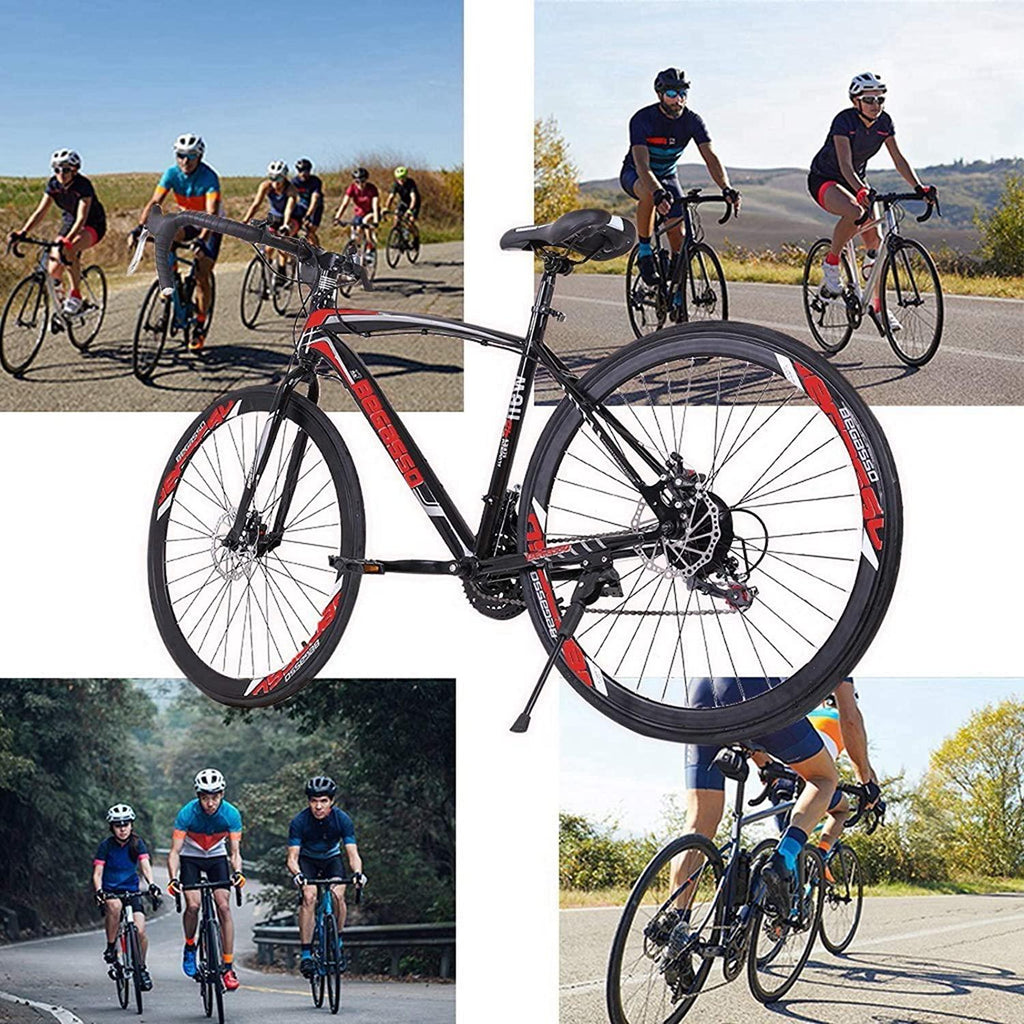 TEEGUI Adult Wen and Women Begasso s Bike,Suspension Road Shockproof Bike 21 Speed Disc Brake,26-inch Wheels,21-Speed Drivetrain,700c, Bike-High-Carbon Steel Frame,Black Red【US Stock】