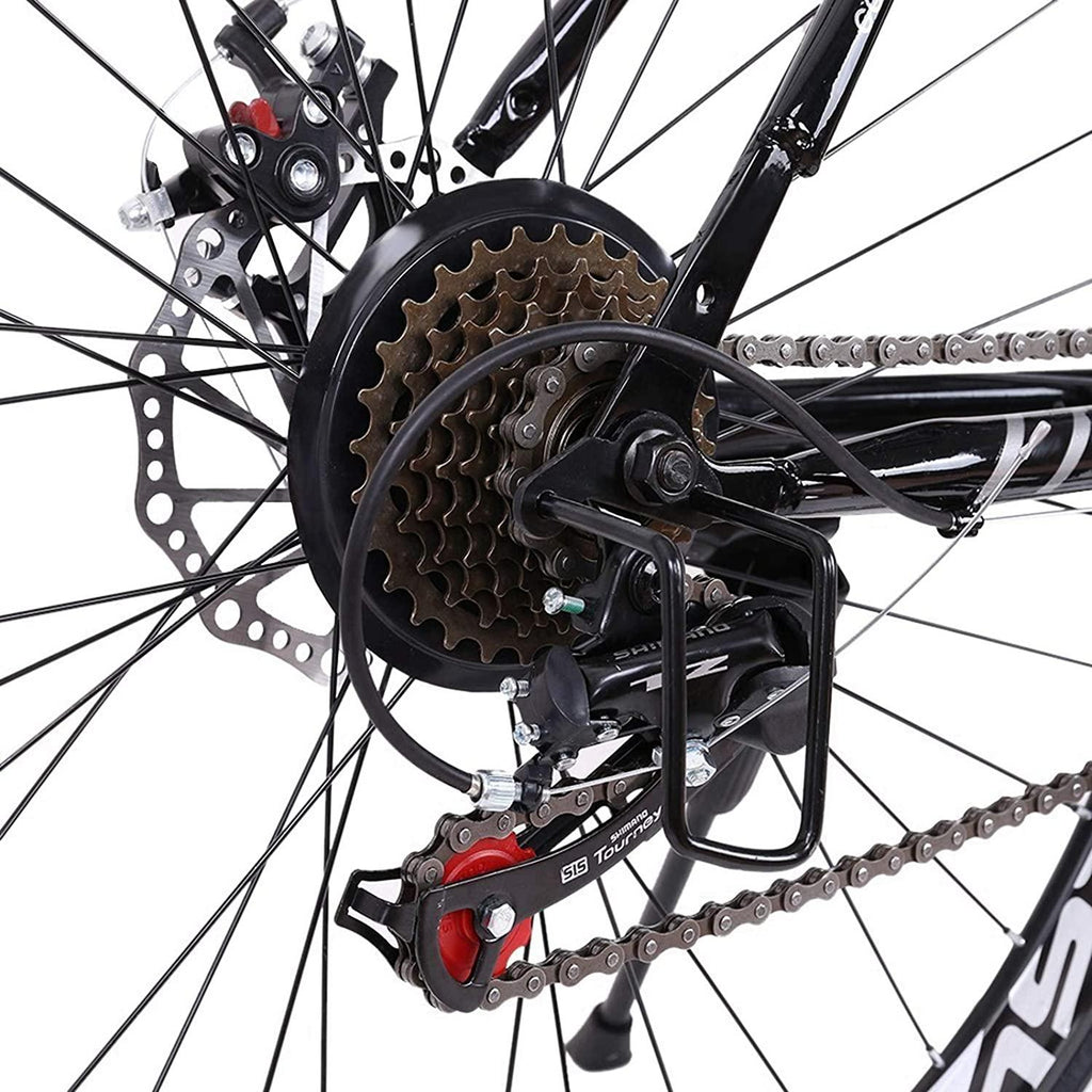 TEEGUI Adult Wen and Women Begasso s Bike,Suspension Road Shockproof Bike 21 Speed Disc Brake,26-inch Wheels,21-Speed Drivetrain,700c, Bike-High-Carbon Steel Frame,Black Red【US Stock】