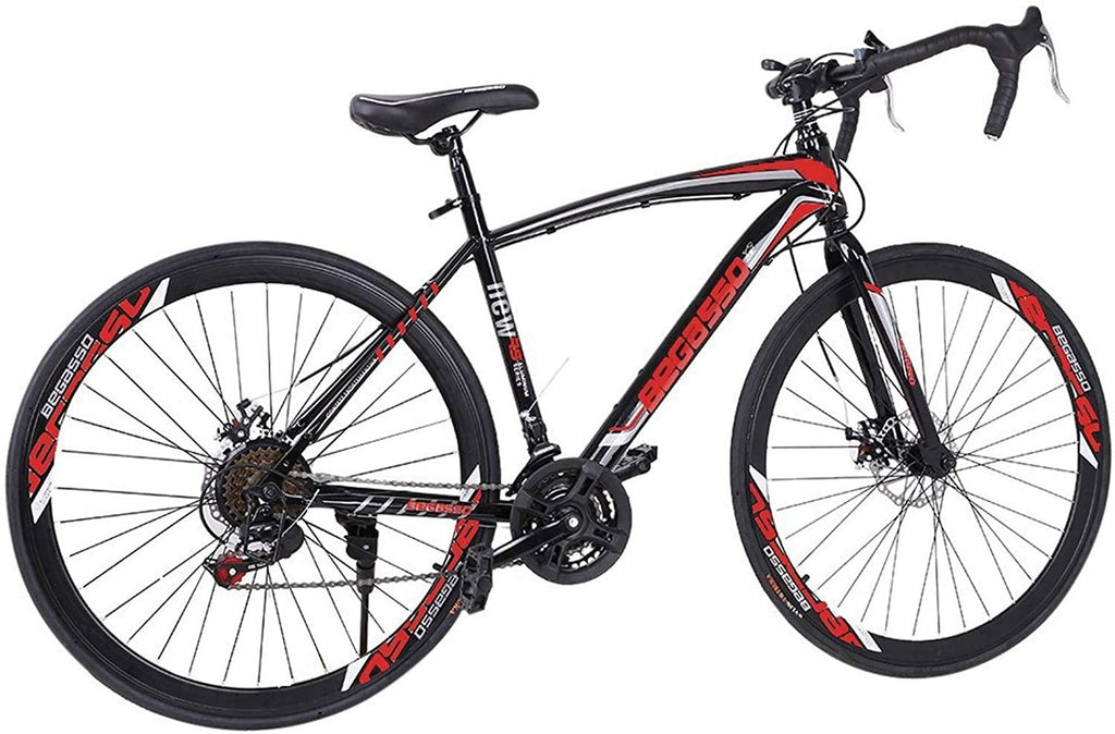 TEEGUI Adult Wen and Women Begasso s Bike,Suspension Road Shockproof Bike 21 Speed Disc Brake,26-inch Wheels,21-Speed Drivetrain,700c, Bike-High-Carbon Steel Frame,Black Red【US Stock】