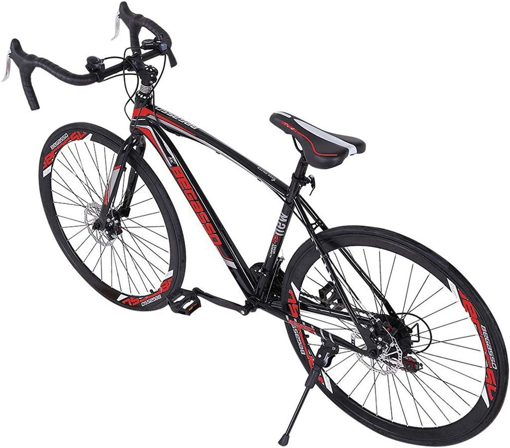 TEEGUI Adult Wen and Women Begasso s Bike,Suspension Road Shockproof Bike 21 Speed Disc Brake,26-inch Wheels,21-Speed Drivetrain,700c, Bike-High-Carbon Steel Frame,Black Red【US Stock】