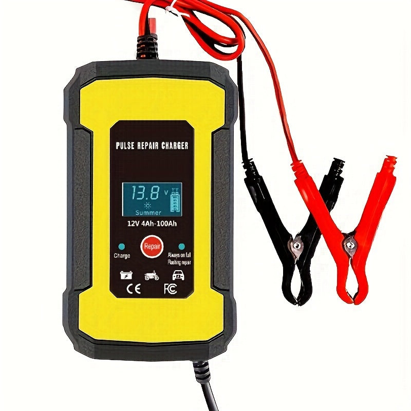 12V 6-Amp Intelligent Car Motorcycle Battery Charger: Smart Digital LCD Display, Pulse Repair & VRLA/AGM/Lead Acid Charging