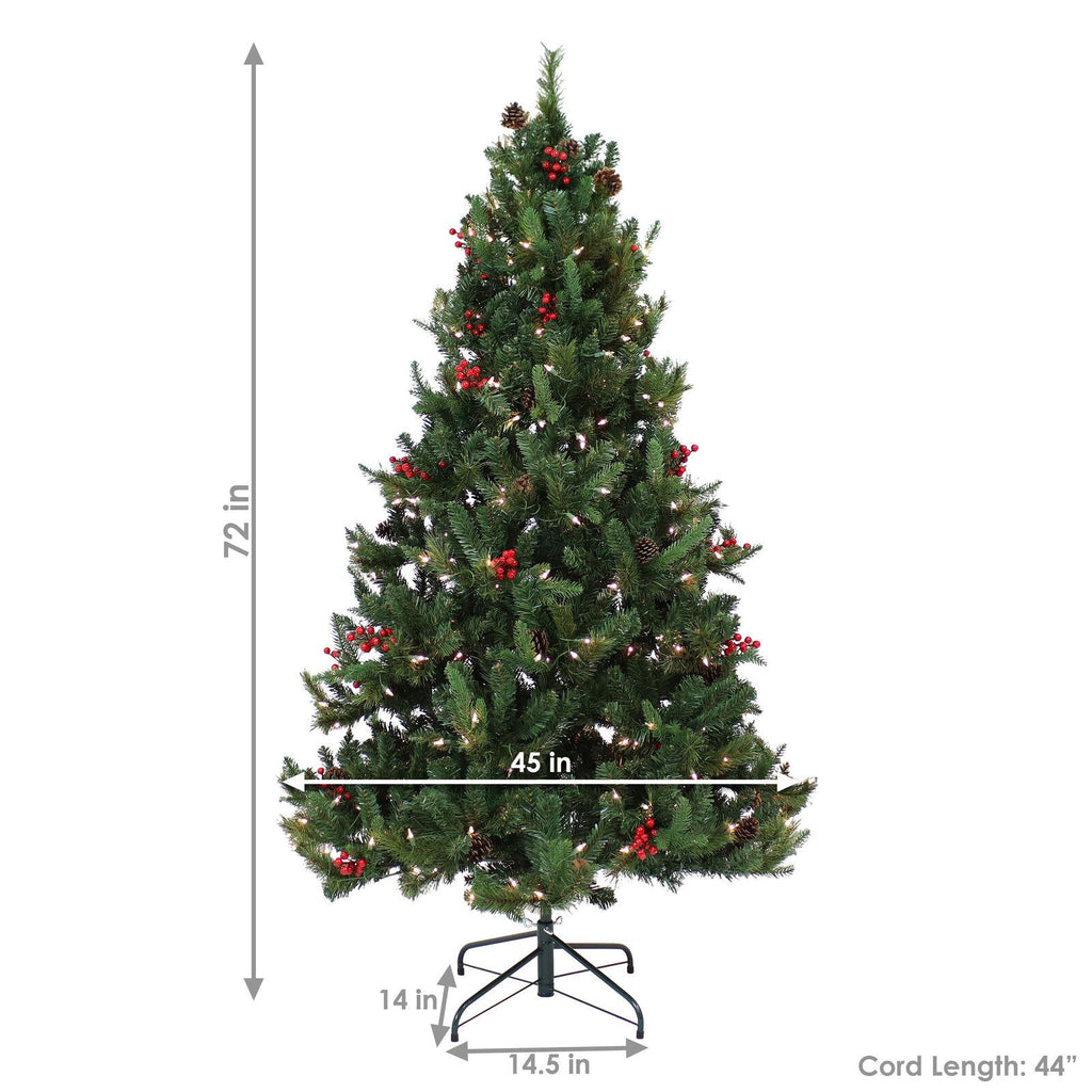 Sunnydaze 6' Merry Berries Pre-Lit Artificial Christmas Tree