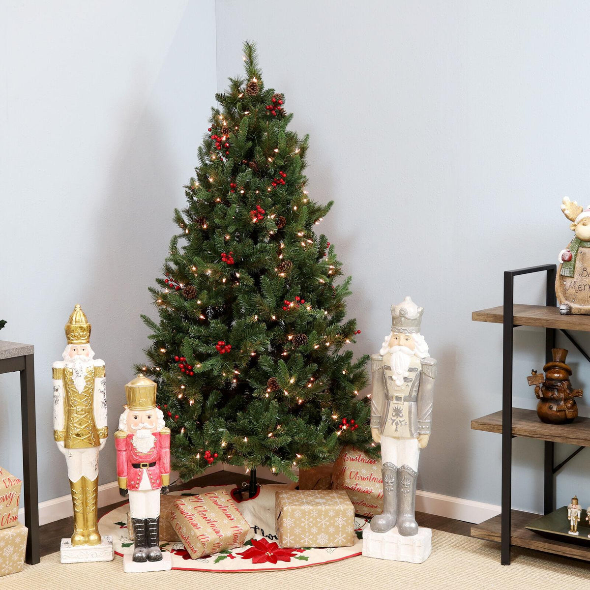 Sunnydaze 6' Merry Berries Pre-Lit Artificial Christmas Tree