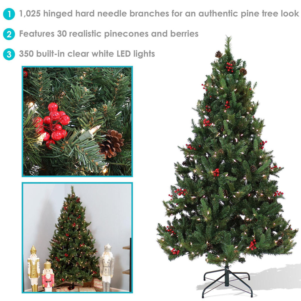 Sunnydaze 6' Merry Berries Pre-Lit Artificial Christmas Tree