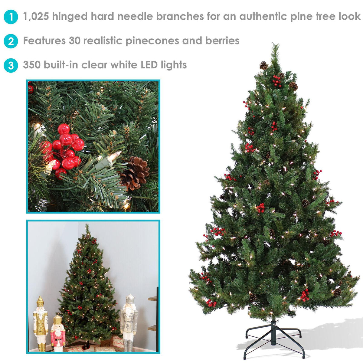 Sunnydaze 6' Merry Berries Pre-Lit Artificial Christmas Tree
