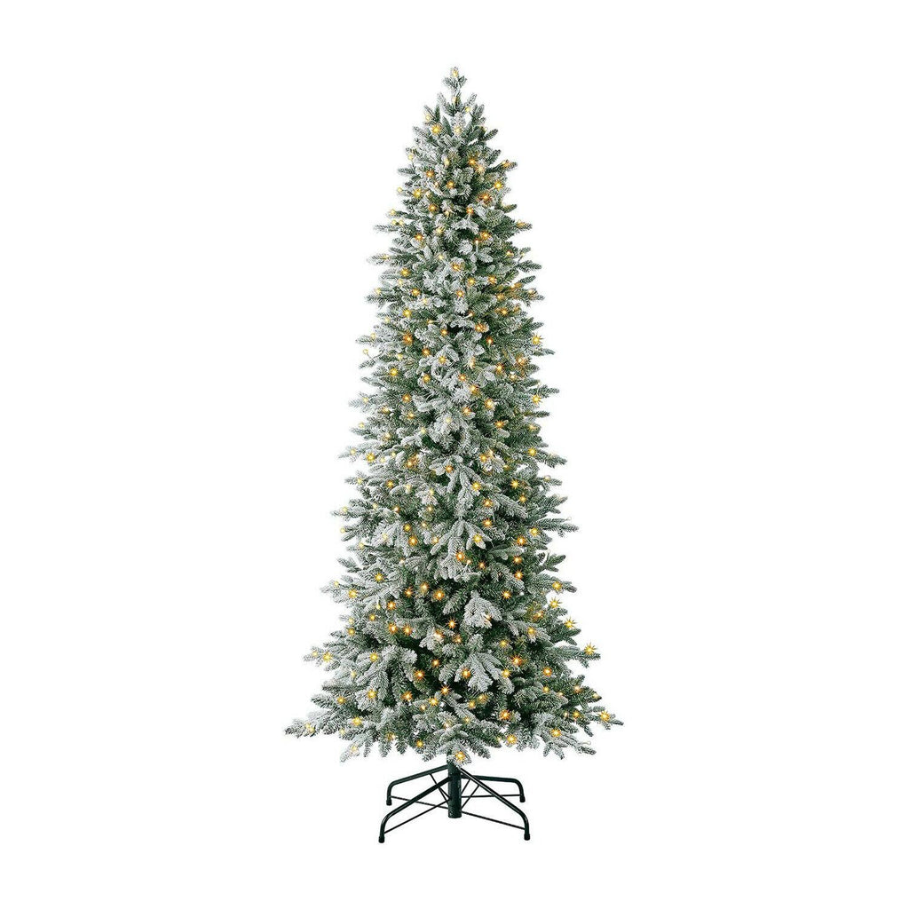 Evergreen Classics 7 Foot Pre-Lit Flocked Natural Pine Artificial Christmas Tree
