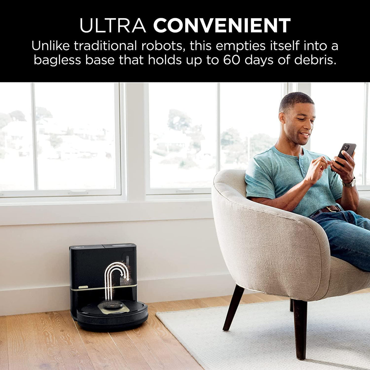 Shark AV2501AE AI Robot Vacuum with XL HEPA Self-Empty Base, Bagless, 60-Day Capacity, LIDAR Navigation, Perfect for Pet Hair, Compatible with Alexa, Wi-Fi Connected, Carpet &amp; Hard Floor, Black