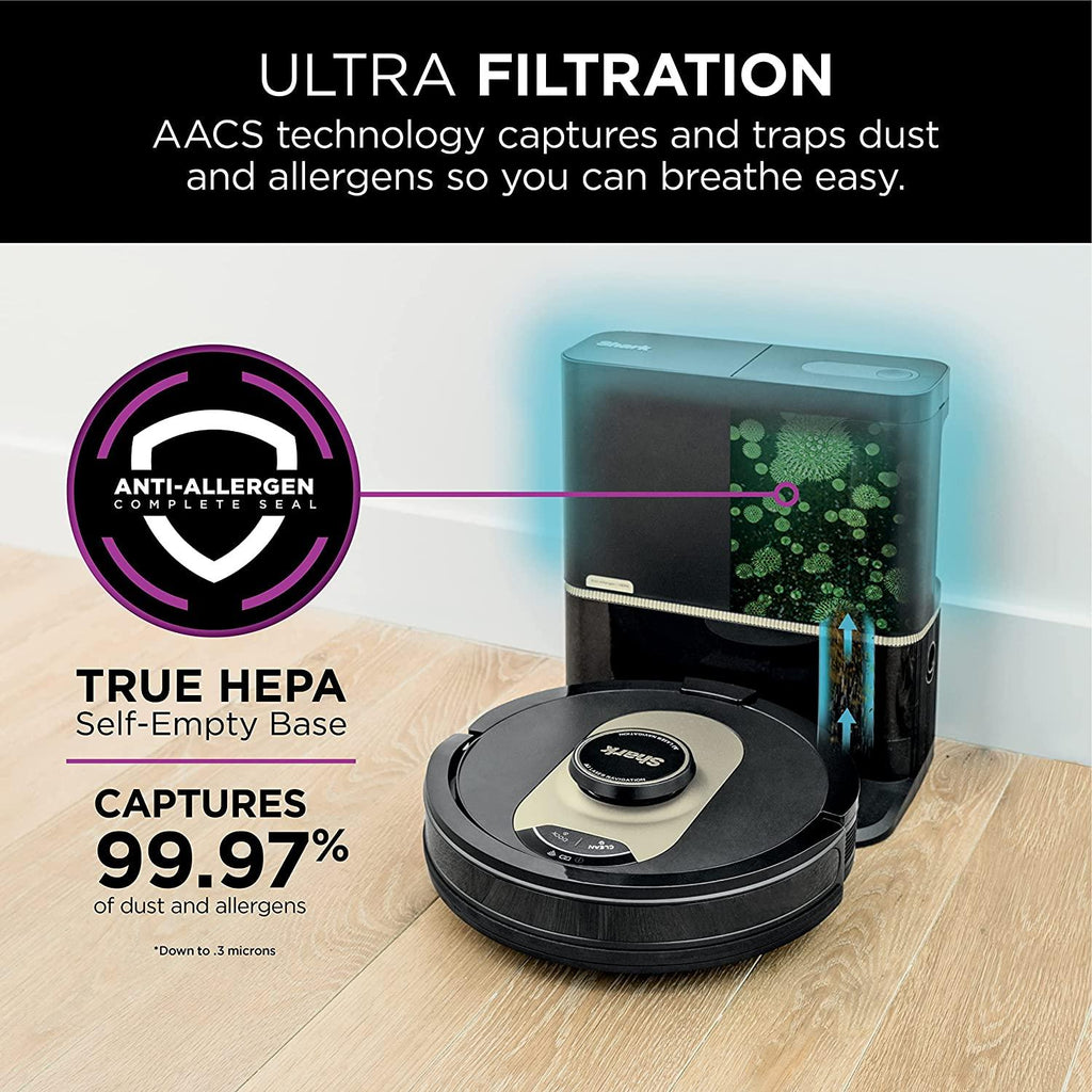 Shark AV2501AE AI Robot Vacuum with XL HEPA Self-Empty Base, Bagless, 60-Day Capacity, LIDAR Navigation, Perfect for Pet Hair, Compatible with Alexa, Wi-Fi Connected, Carpet &amp; Hard Floor, Black