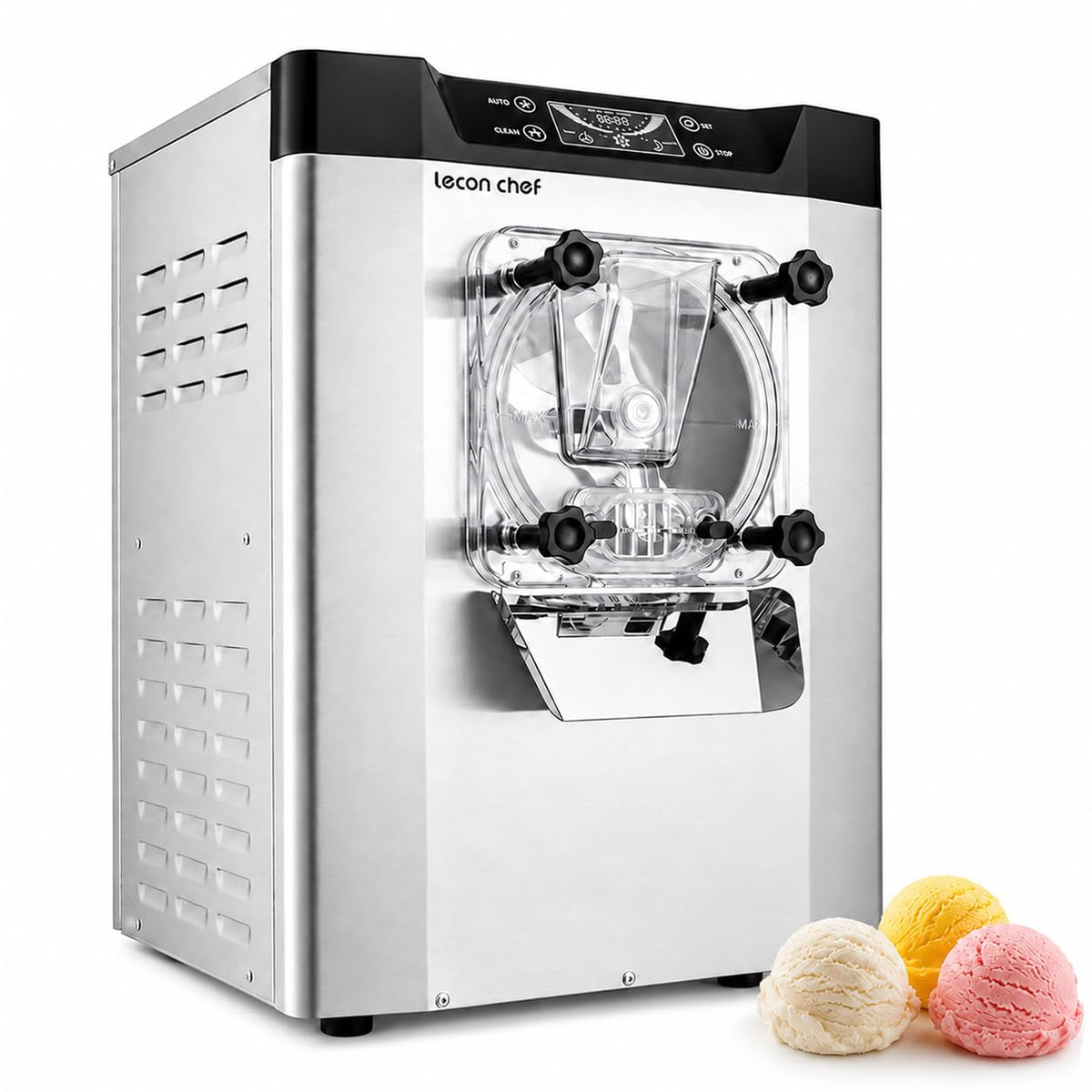 Commercial Ice Cream Machine, Hard Serve, 1400W, 16-20 L/H | Countertop 4.3L 304  Steel Cylinder LED Screen for Cafés, Restaurants, Snack Bars and Dessert Shops
