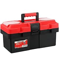 Tool Box 16 inch, Plastic Small Tool Box with Latch and Removable Tray, Lockable Toolbox for Home