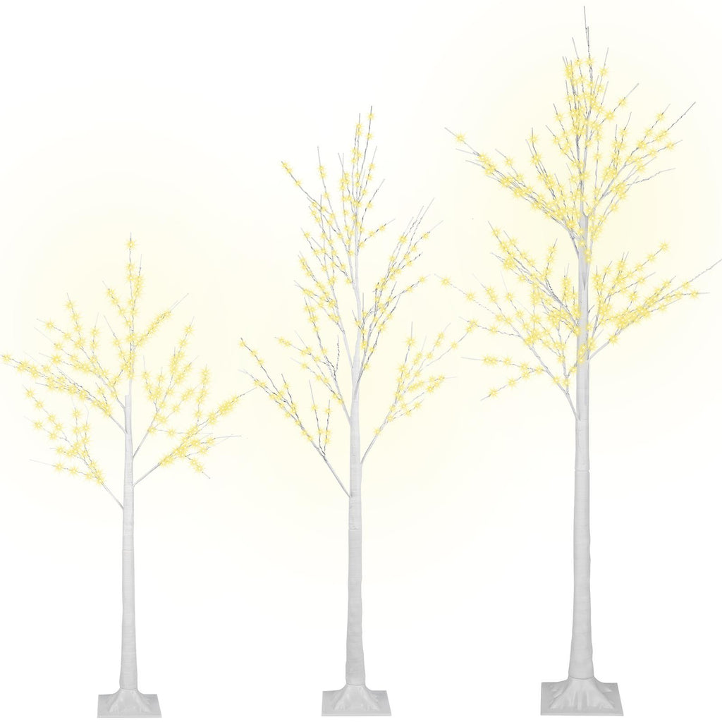 3PCS White Christmas Tree, 4FT 5FT 6FT Prelit Birth Tree Set with LED Lights, Lighted Artificial Christmas Tree for Holiday Xmas Party Decoration Indoor Outdoor Decor