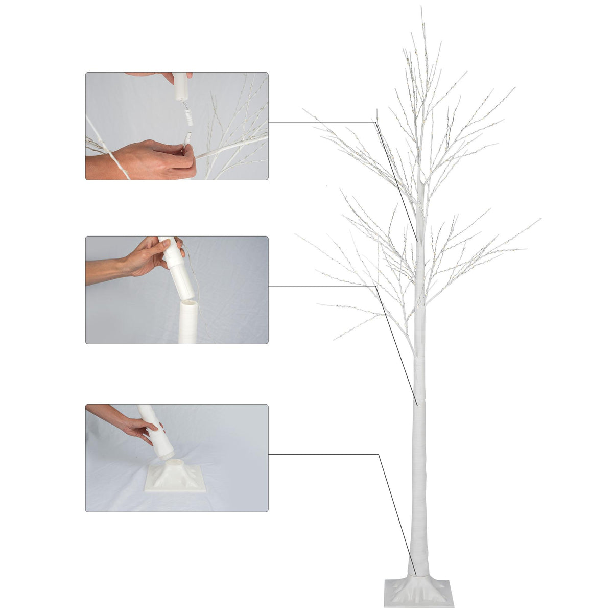 3PCS White Christmas Tree, 4FT 5FT 6FT Prelit Birth Tree Set with LED Lights, Lighted Artificial Christmas Tree for Holiday Xmas Party Decoration Indoor Outdoor Decor