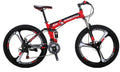 Mountain Bike LZ-G6 26inches Dual Disc Brake Folding Mountain Bicycle Full_Suspension Bicycle 3-Spokes Wheels 21speeds Outdoors Cycling Red