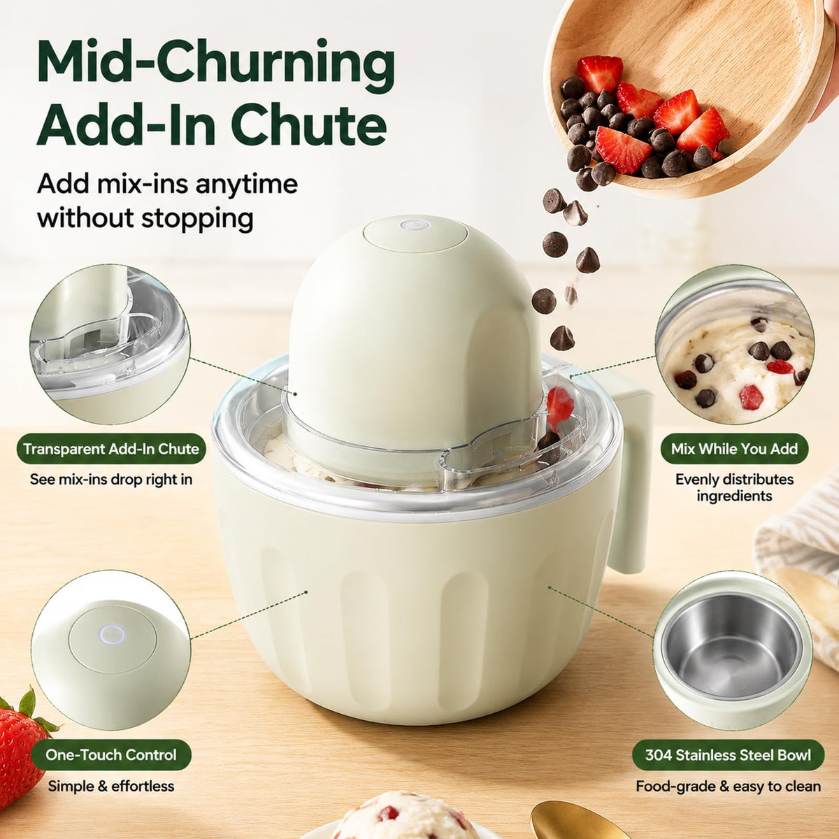 Swirl Cup Ice Cream Maker Mug, Rechargeable Mini Ice Cream Freezer Bowl | Portable Frozen Yogurt Sorbet Gelato Machine with Add-In Chute, Removable Cordless Homemade Ice Cream Maker for Family