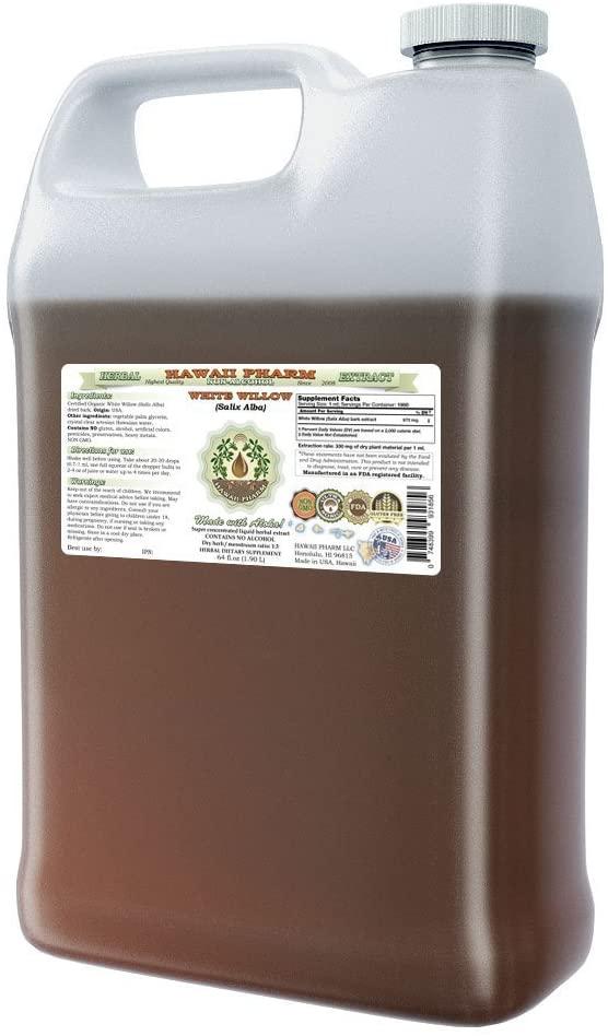 White Willow Alcohol-Free Liquid Extract, Organic White Willow (Salix Alba) Dried Bark Glycerite Natural Herbal Supplement, Hawaii Pharm, USA 64 fl.oz