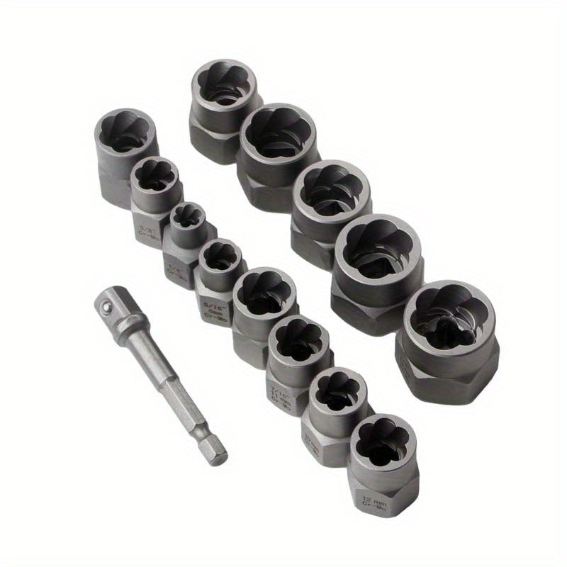 14 Pieces Impact Bolt & Nut Remover Set Pull-Out Sleeve Cr-Mo Bolt Extractor Tool Set With Solid StoraCase Damaged Incomplete Screw Nut Extractor