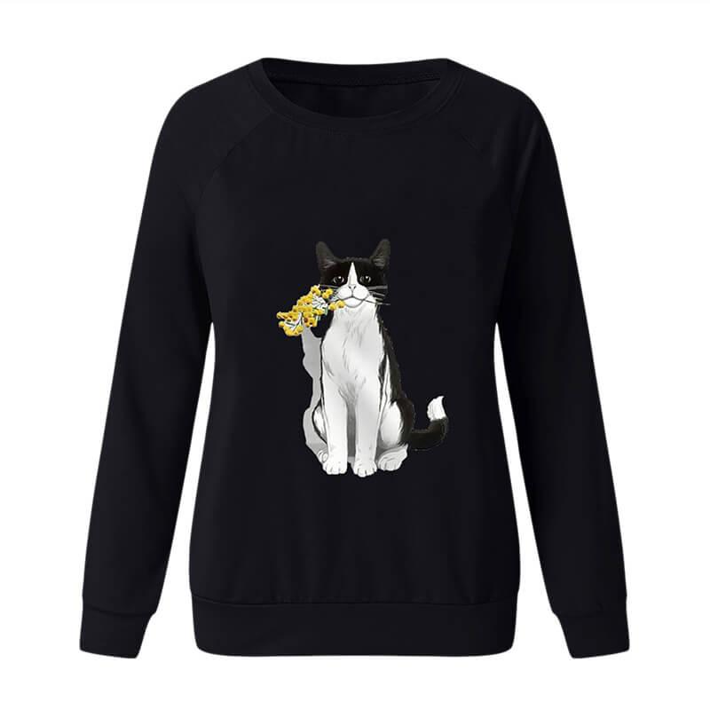 Women's fashion casual cat flower sweater