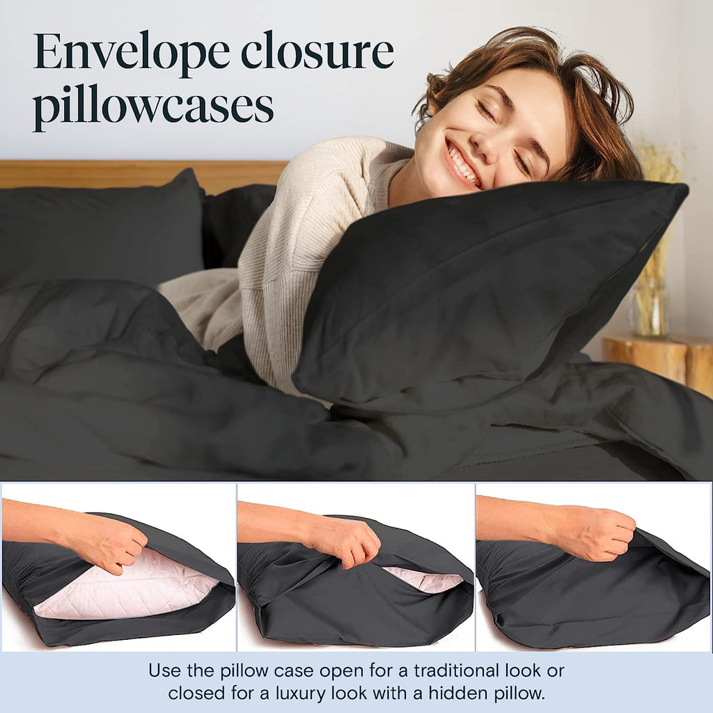 LuxClub 6 PC Queen Sheet Set Bamboo Sheets Deep Pockets 18" Eco Friendly Wrinkle Free Cooling Sheets Machine Washable Hotel Bedding Silky Soft - Black Queen