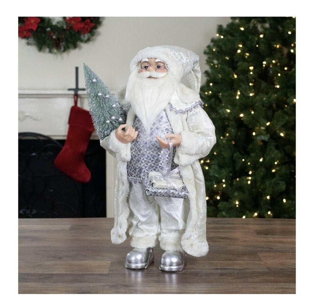 2' Standing Christmas Santa Figure Carrying a Green Pine Tree (cc)