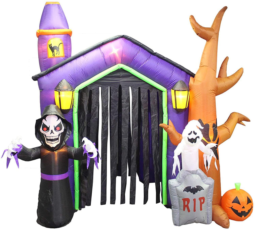 8.5 Foot Halloween Inflatable Haunted House Castle with Skeleton, Ghost &amp; Skulls