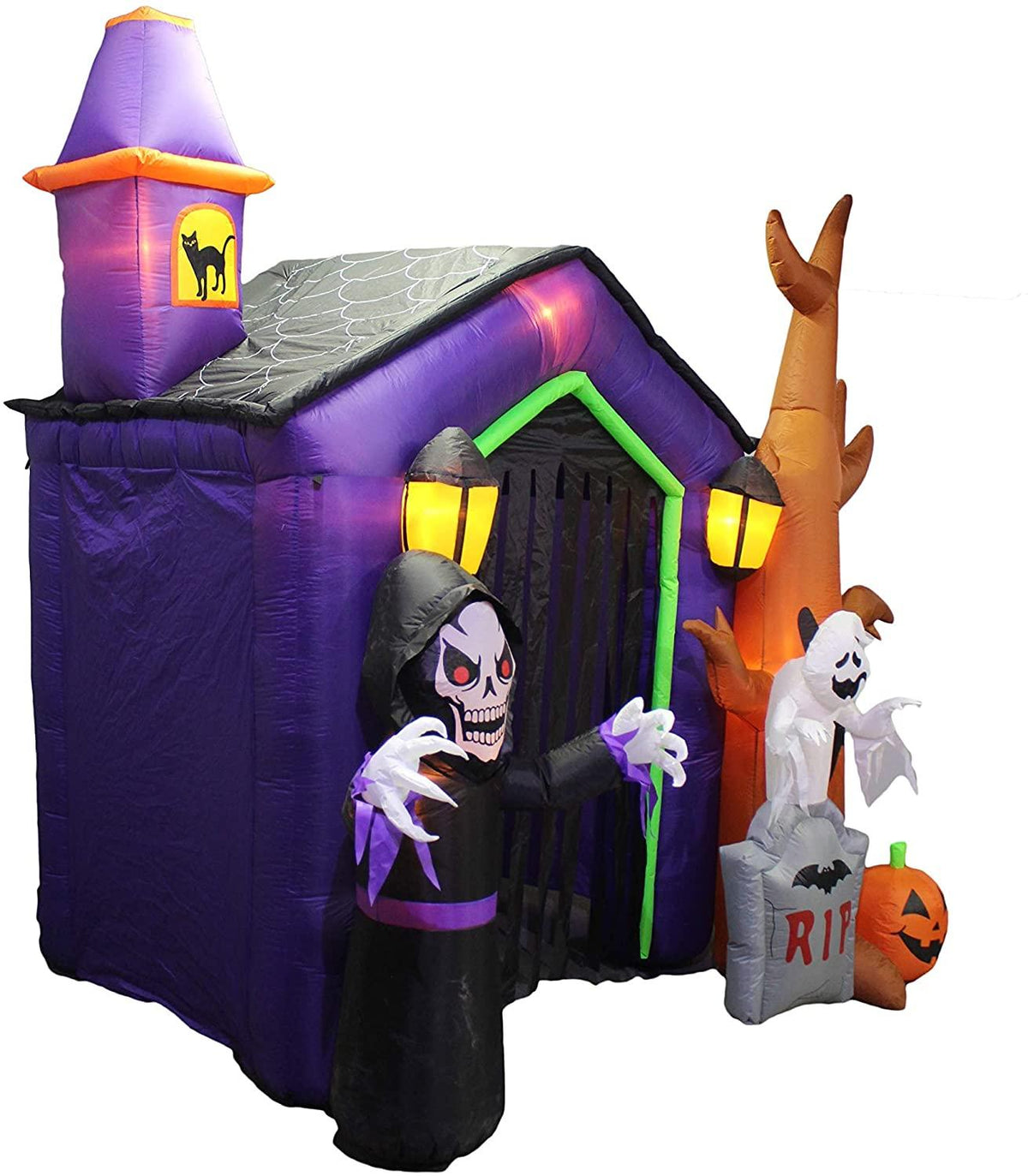 8.5 Foot Halloween Inflatable Haunted House Castle with Skeleton, Ghost &amp; Skulls