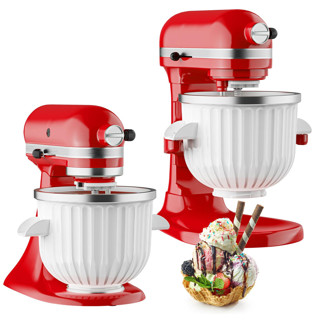 Ice Cream Maker Attachment for  Stand Mixer, Fits 4.5Qt and Larger  Mixers, 2 Quart Frozen Yogurt, Sorbet & Gelato Ice Cream Bowl by