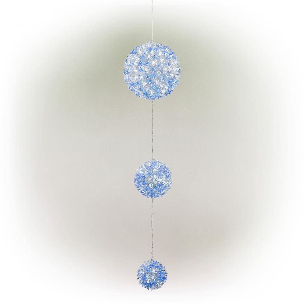 37 in. Tall 3-Tier Christmas Ornaments With Chasing Blue and White LED Lights