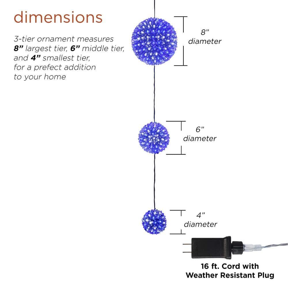 37 in. Tall 3-Tier Christmas Ornaments With Chasing Blue and White LED Lights