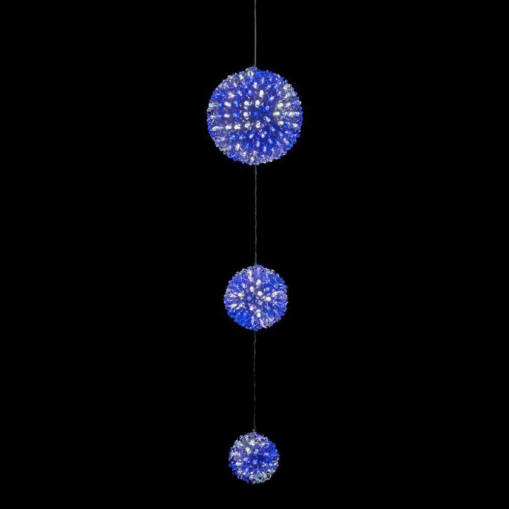 37 in. Tall 3-Tier Christmas Ornaments With Chasing Blue and White LED Lights