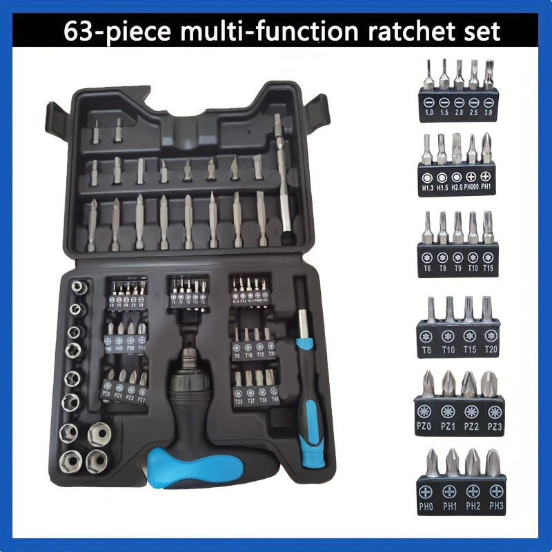 1set Multi-Functional Ratchet Screwdriver Bit Set - Slotted, Cross & Universal Tools For Precision Driving