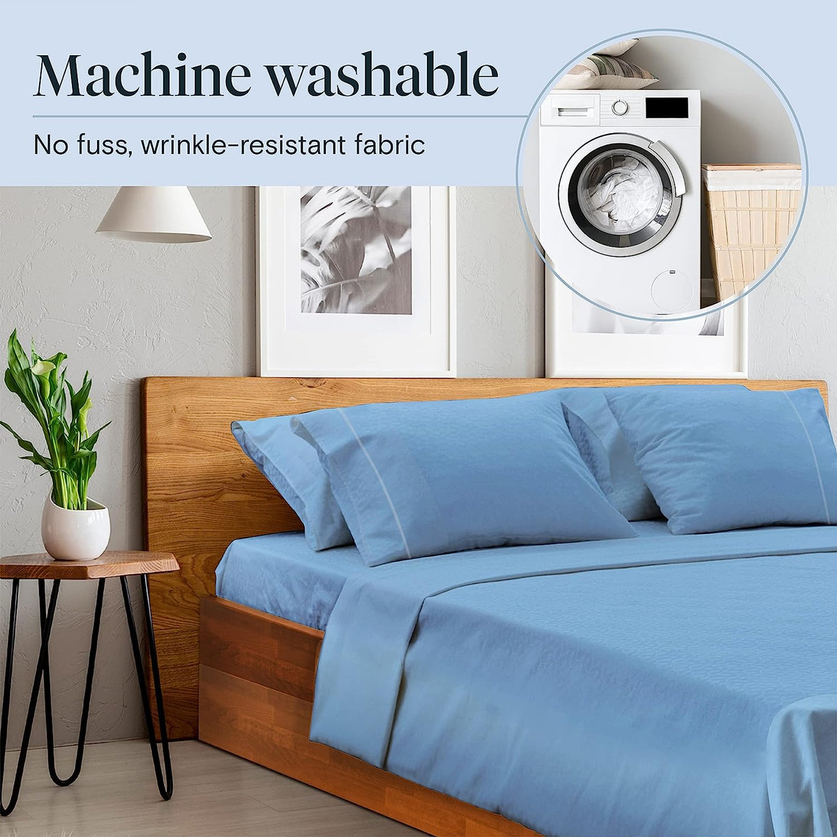 LuxClub 6 PC King Size Sheet Set Bamboo Sheets Deep Pockets 18" Eco Friendly Wrinkle Free Cooling Sheets Machine Washable Hotel Bedding Silky Soft - Light Blue King