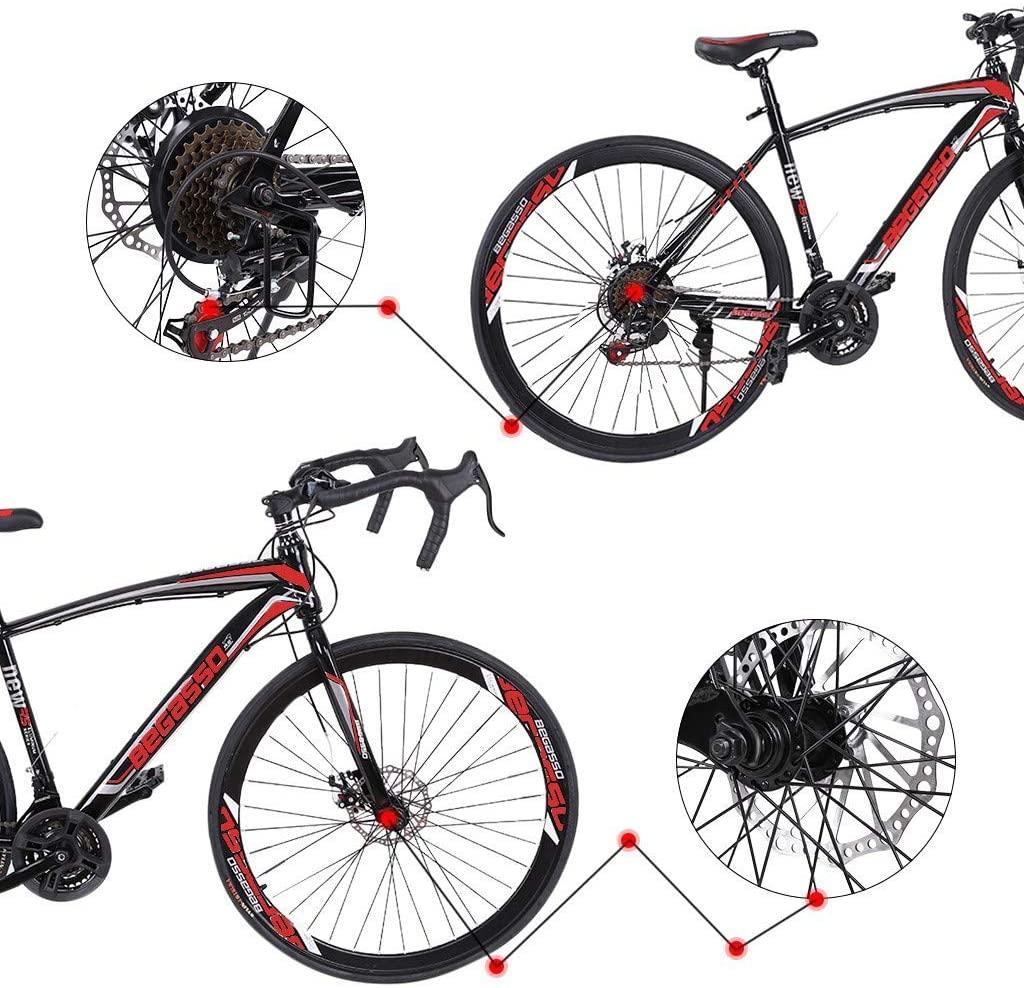 26" Road Bike 700C Wheels 21 Speed Disc Brake Mens or Womens Aluminum Full Suspension Bicycle Cycling -U.S.Shipping