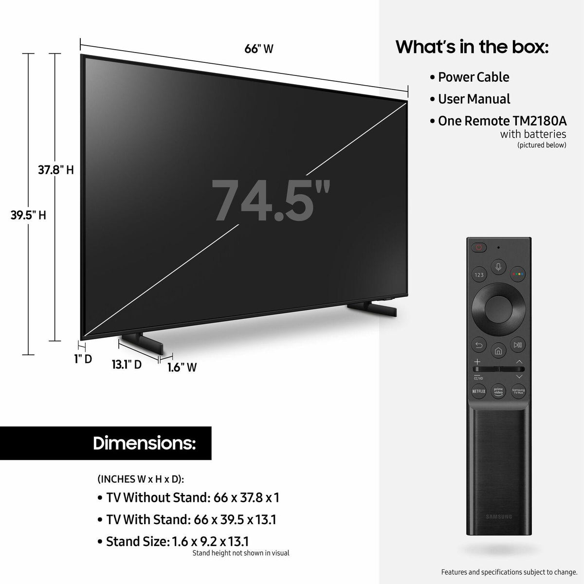 samsung au8000 75" 4k ultra hd hdr smart led tv - 2021 model
